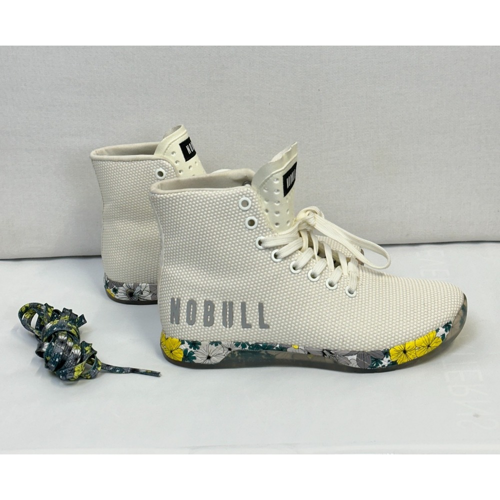 NOBULL Womens 7 High Top Trainer Off White Yellow Floral SuperFabric Shoes